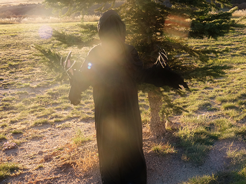 My son the Grim Reaper with the fading sun behind him. I like how it gave the image an ethereal effect.